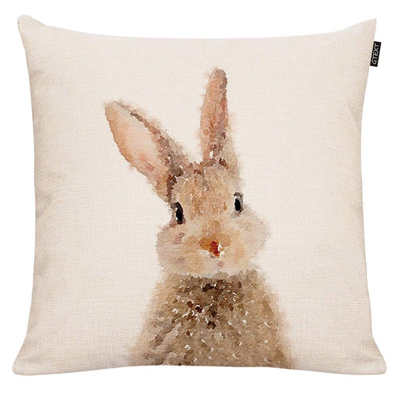 GTEXT Easter Rabbit Throw Pillow Case Cushion Cover Spring Home Decoration Cotton Linen 18 x 18 Inch - Image 1